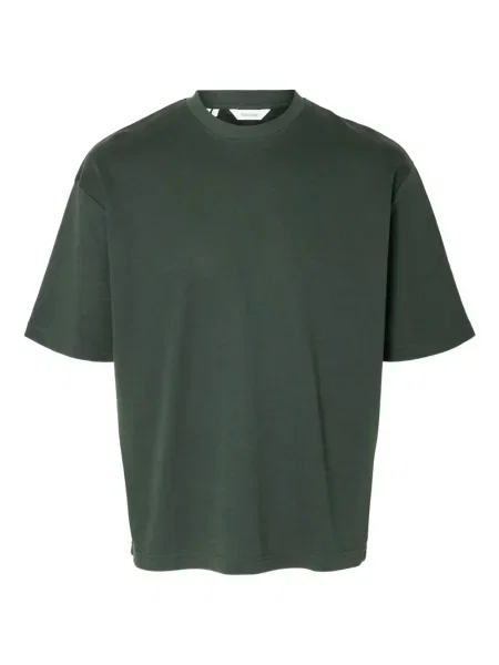Tricou Selected cu decolteu rotund verde