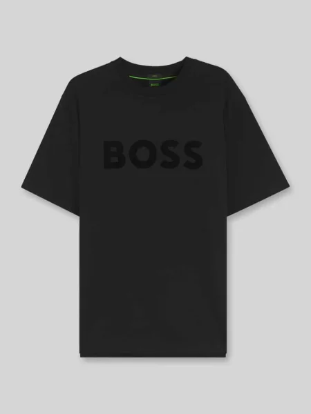 T-shirt o kroju regular fit z mieszanki bawełny Boss Green czarna