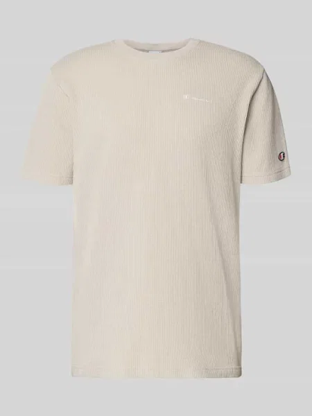 T-shirt z fakturowanym wzorem i haftami z logo Champion beżowa