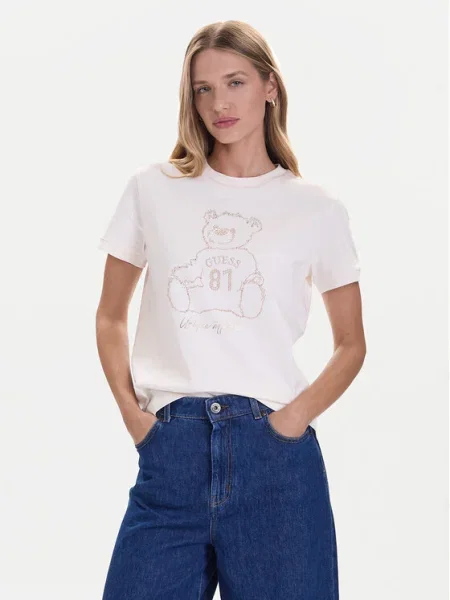 Тениска Guess дамска бежово бяло