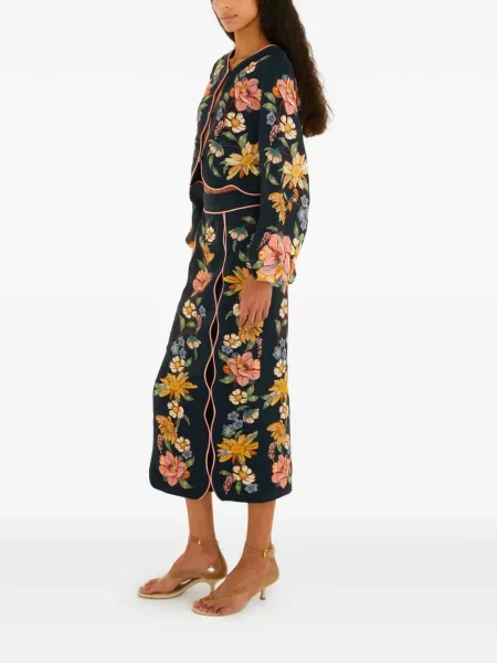 Fustă midi Farm Rio cu model floral albastru