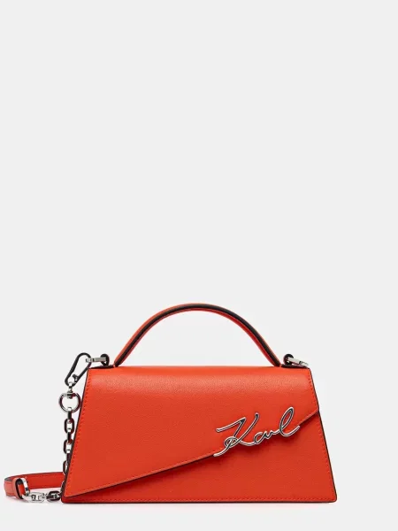 Кожена чанта Karl Lagerfeld K/SIGNATURE оранжево