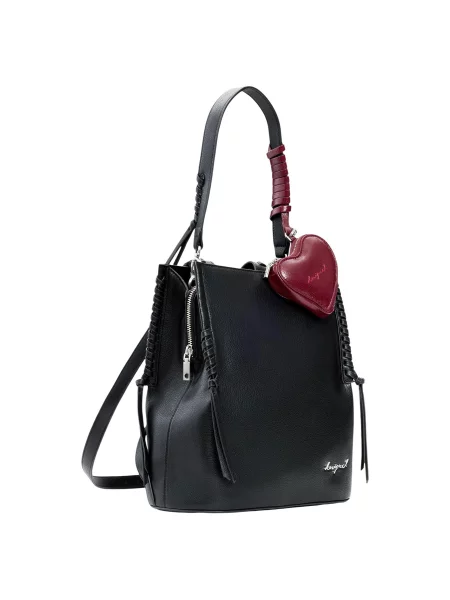 Mini geantă Desigual cu motiv cu inimi fără armătură negru