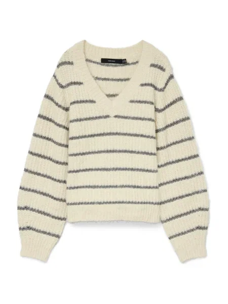 VERO MODA Svetr VMAWESOME krémová / tmavě šedá černá