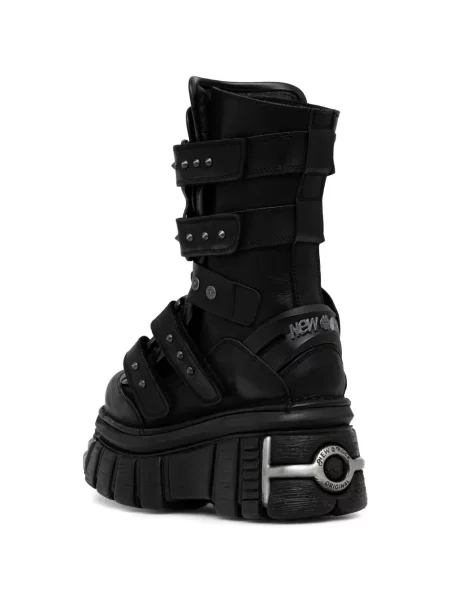 Botine New Rock cu cataramă cu tepi negru