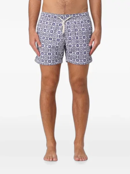 Slip de baie Peninsula Swimwear cu imagine cu imprimeu geometric cu cordon alb