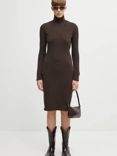 Шерстяное платье миди Mm6 Maison Margiela коричневое