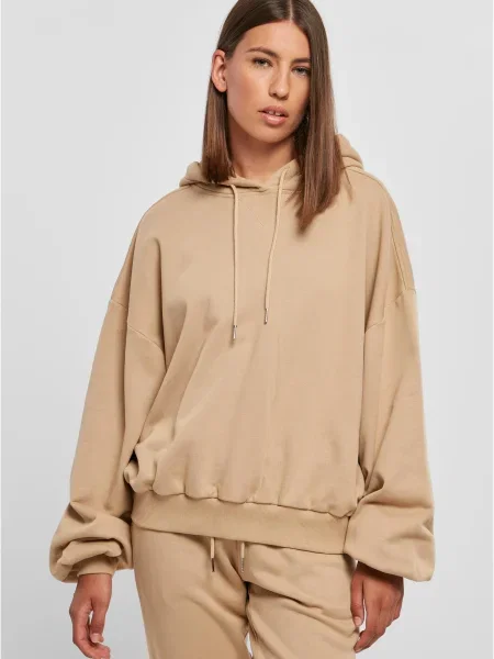 Bluza z kapturem Urban Classics z kapturem frotte beżowa