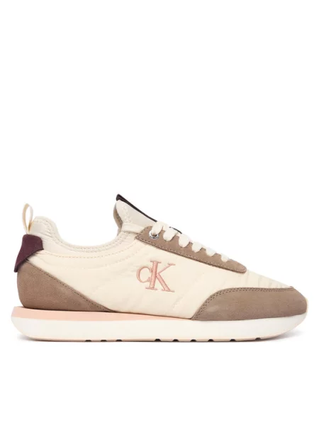 Calvin Klein Сникърси Retro Runner Lace Up Sock Кремав