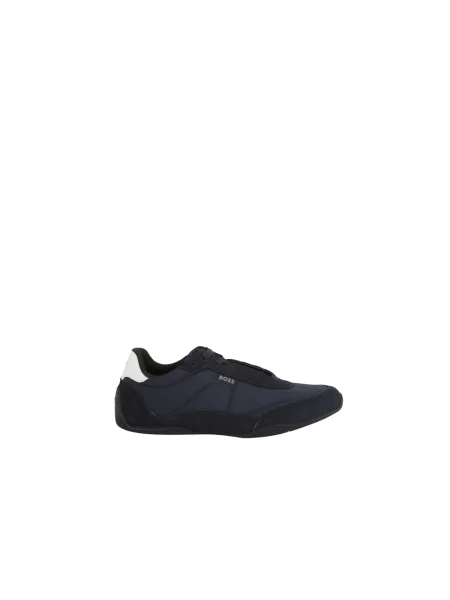 Lniane sneakersy Boss sznurowane niebieskie