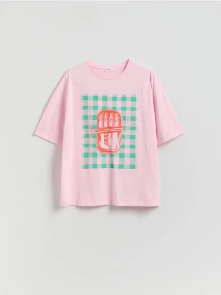 Reserved Tricou cu imprimeu roz-pastel roz