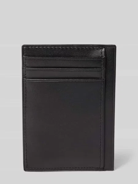 Etui na karty skórzane z aplikacją z logo model ‘PLAQUE’ Ck Calvin Klein czarny
