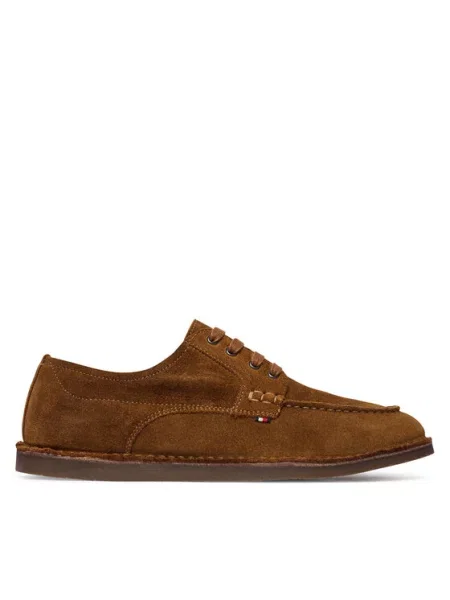 Tommy Hilfiger Nizki čevlji Stitchdown Suede Derby rjava