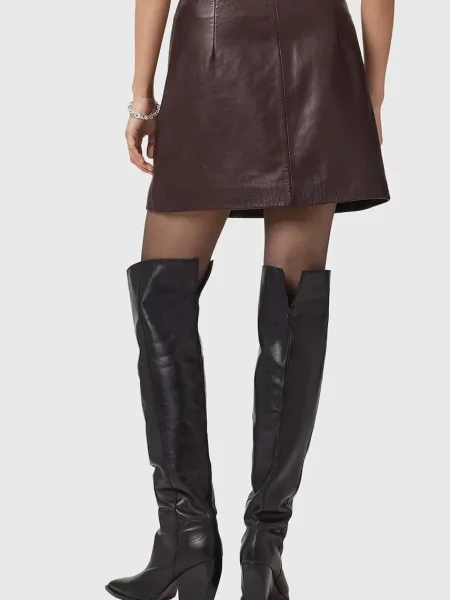 Шкіряна спідниця AllSaints RENAI mini розкльошена чорний