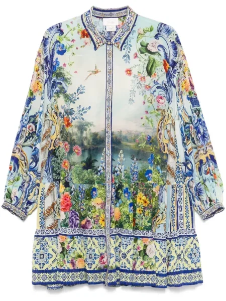 Mała sukienka mini Camilla z nadrukiem garniturowa niebieska