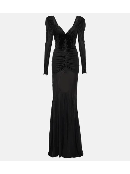 Satynowa sukienka maxi Alessandra Rich drapowana garniturowa czarna