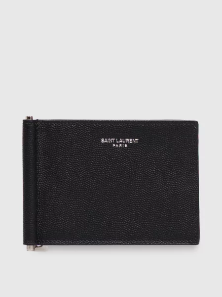 Шкіряне портмоне із затискачем для купюр Saint Laurent чорне