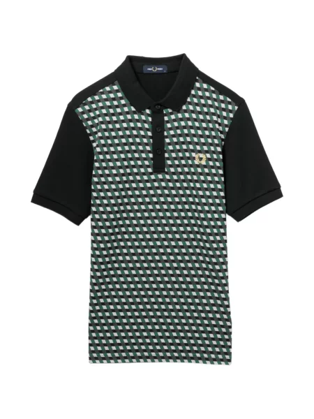 Tricou polo Fred Perry cu imagine cu imprimeu geometric negru