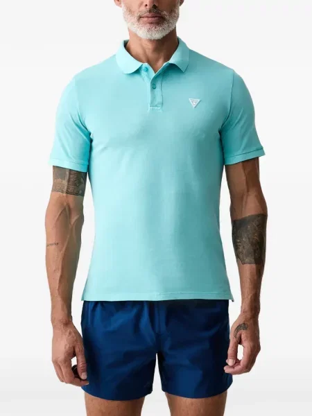 Tricou polo Guess cu autograf albastru