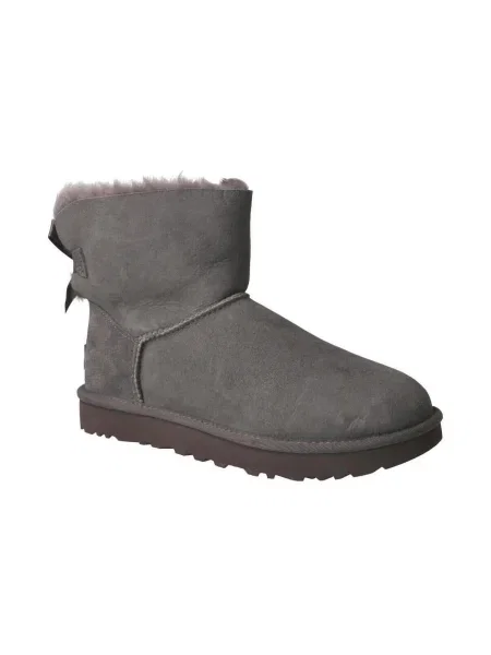 UGG De piele bocanci MINI BAILEY BOW II cu adaos de lână | shearling gri