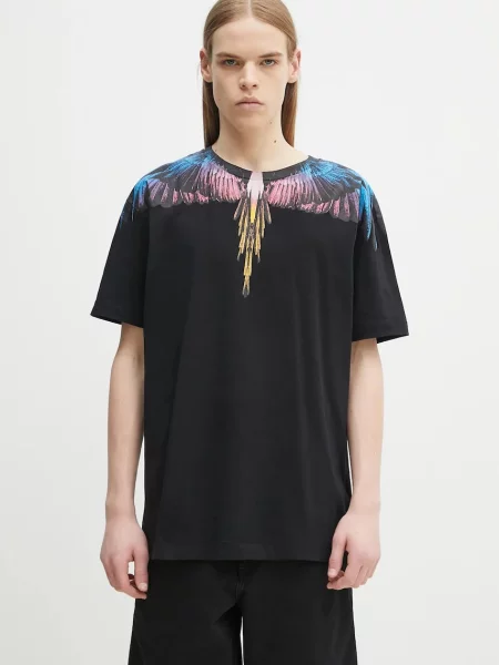Marcelo Burlon póló Icon Wings Basic T-Shirt Black Pink fekete férfi nyomott mintás fehér