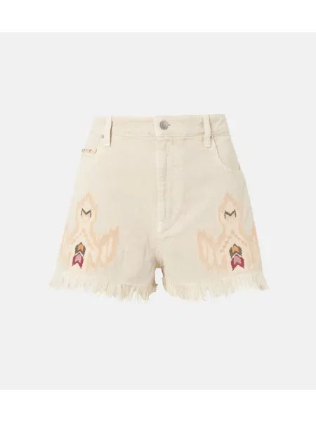 Pantaloni scurți din denim Marant Etoile cu broderie bej