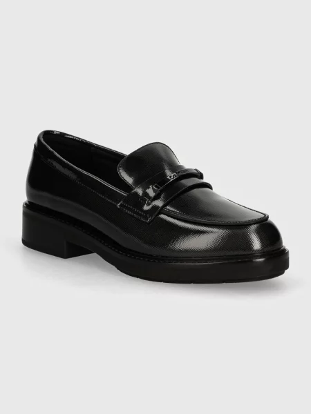 Кожени мокасини Calvin Klein LOAFER W/M BAR SAFF LTH черно