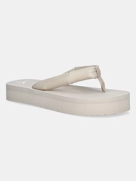 Calvin Klein Jeans Žabky BEACH SANDAL FLATFORM TTXR SATIN béžové