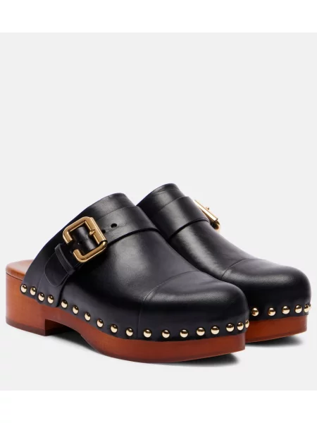 Saboți Chloé din piele negru