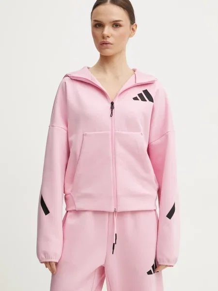 Суичър с качулка Adidas с качулка с принт розово
