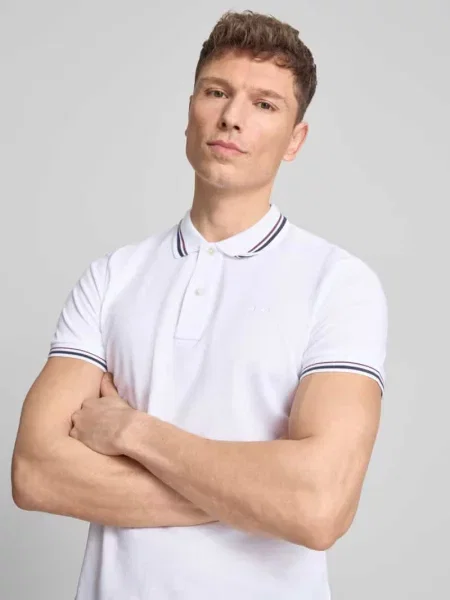 Koszulka polo o kroju slim fit z paskami w kontrastowym kolorze Geox białe