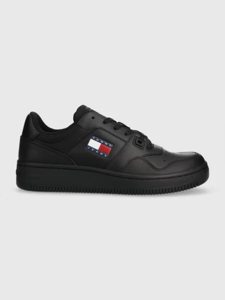 Tommy Jeans bőr sportcipő TJM RETRO BASKET ESS fekete