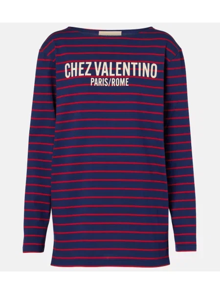 Top Valentino cu dungi din jerseu albastru