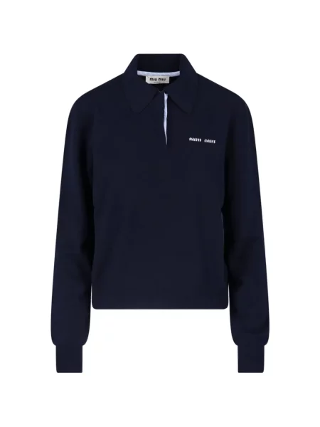 Tricou polo Miu Miu din cașmir albastru