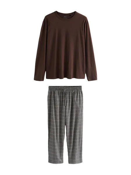 Next Pijama lungă gri piatră / roșu bordeaux alb