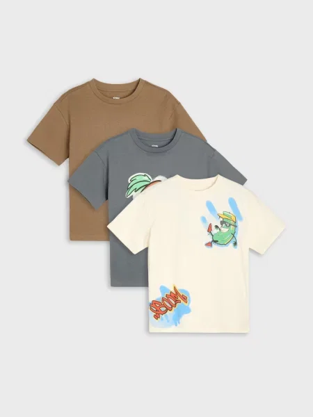 Sinsay trička s potiskem 3 pack krémová