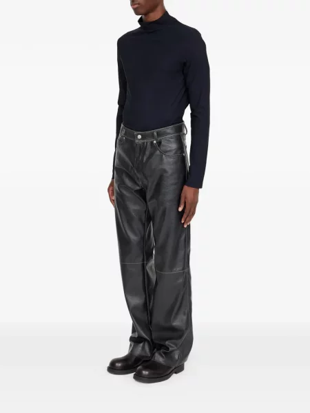 Кожени панталон Mm6 Maison Margiela черно