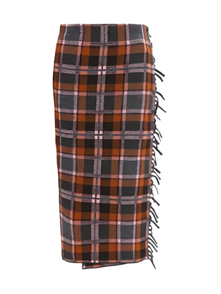 Καρό μίντι φούστα Guest In Residence με κρόσσια καφέ
