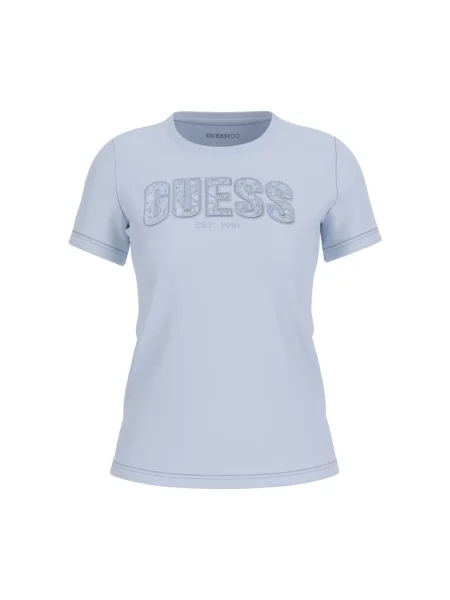 Guess Koszulki Kobieta L T-shirt z logo z bawełny niebieski