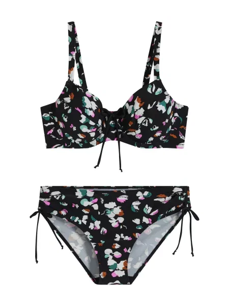 Bonprix Costum de baie două piese roz / negru alb