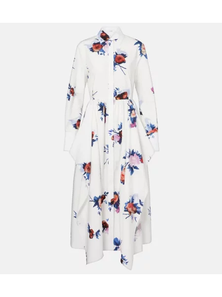 Sukienka koszulowa Erdem w kwiatki popelinowa garniturowa biała