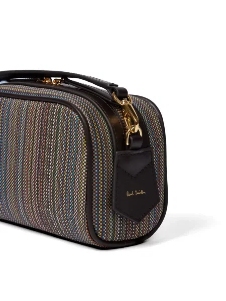 Ριγέ satchel τσάντα Paul Smith καφέ