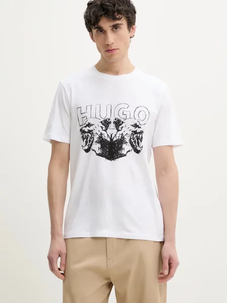 HUGO tricou din barbati cu imprimeu alb