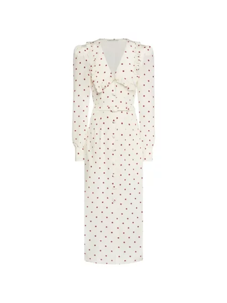 Rochie midi Alessandra Rich cu buline cu volane alb