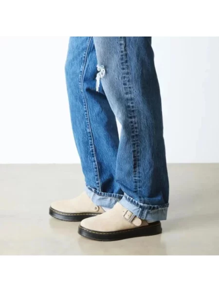 Klapki mules Dr. Martens skórzane beżowe