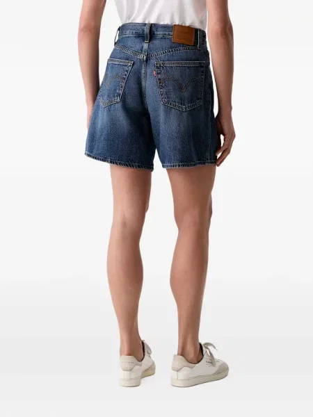 Pantaloni scurți din denim Levi's® din dantelă zdrențuiți cu talie înaltă albastru