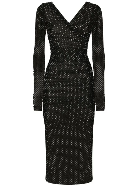 Rochie midi Dolce & Gabbana cu buline din tul până la genunchi negru