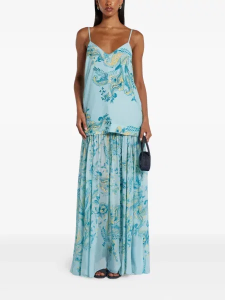 Sukienka maxi Hemant And Nandita w kwiatki z nadrukiem garniturowa niebieska