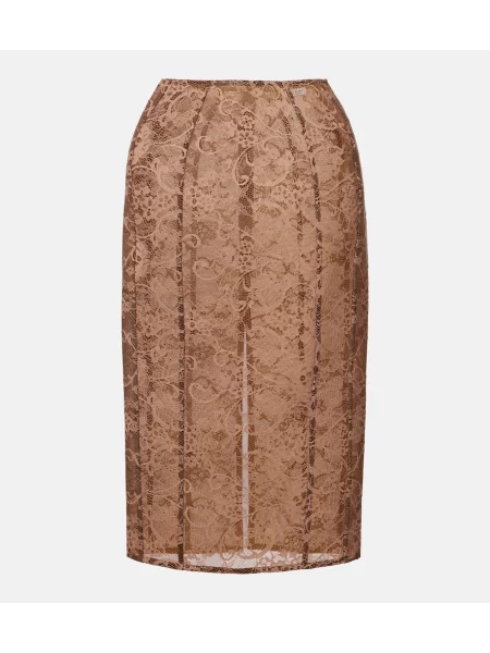 Spódnica midi Acne Studios w kwiatki koronkowa do kolan brązowa