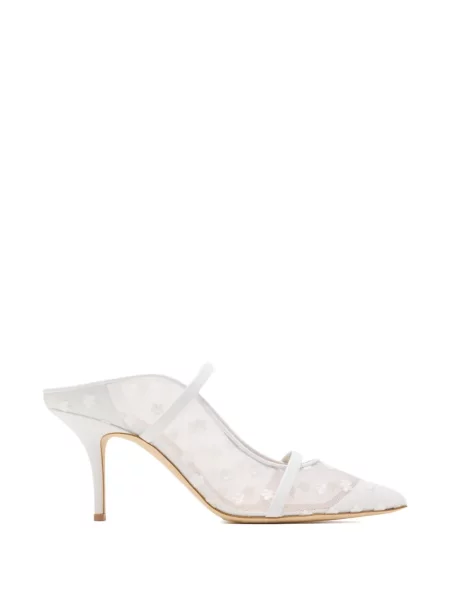 Papuci tip mules Malone Souliers cu model floral alb
